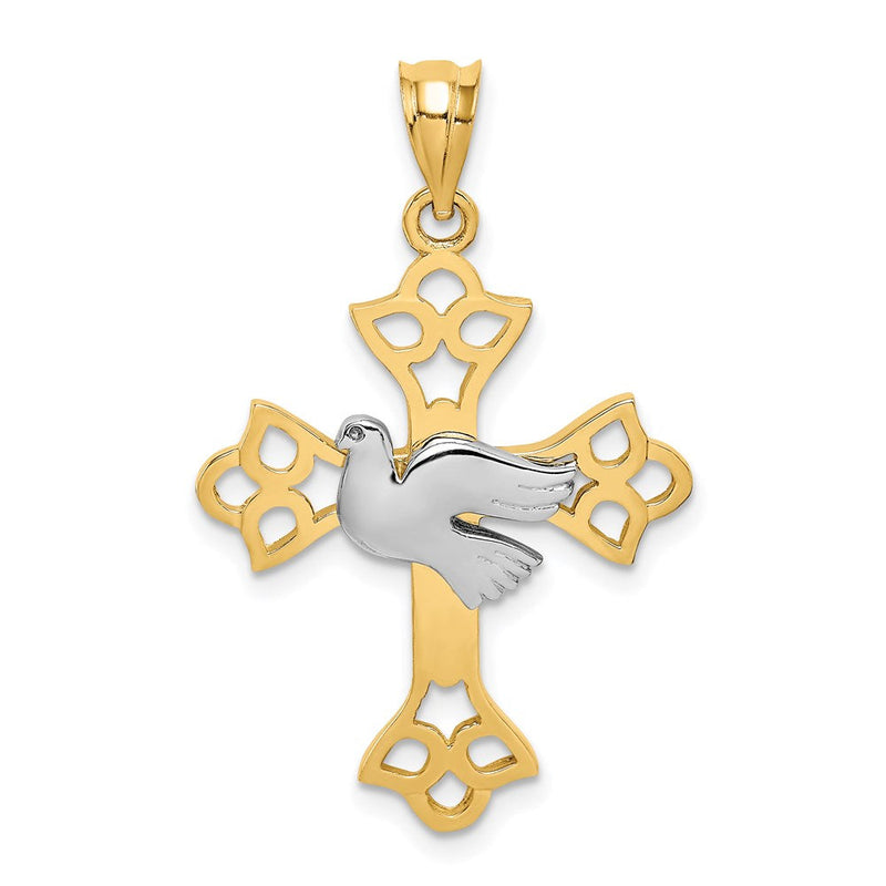 14K Bicolor Gold Anhänger Taube & Kreuz, poliert
