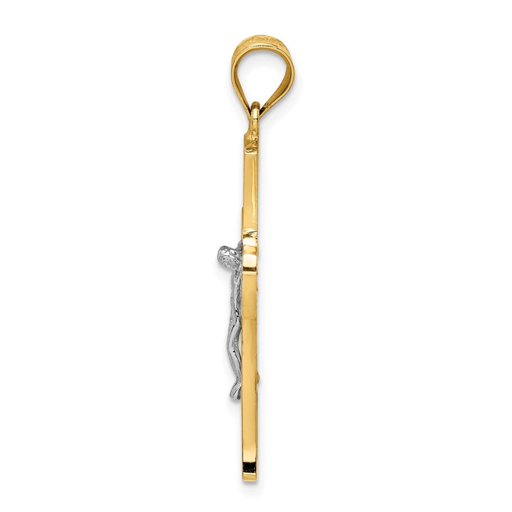 14K Bicolor-Gold Polierter Kruzifix-Kreuz-Anhänger