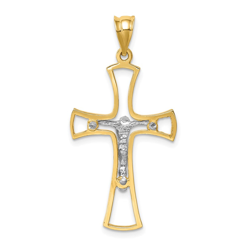14K Bicolor-Gold Polierter Kruzifix-Kreuz-Anhänger