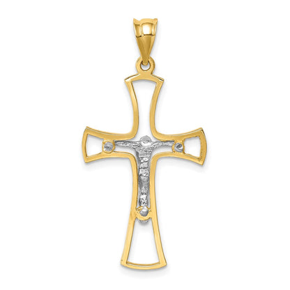 14K Bicolor-Gold Polierter Kruzifix-Kreuz-Anhänger