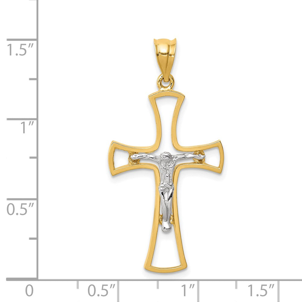 14K Bicolor-Gold Polierter Kruzifix-Kreuz-Anhänger