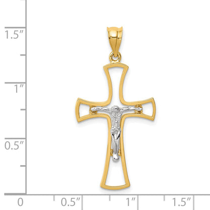14K Bicolor-Gold Polierter Kruzifix-Kreuz-Anhänger