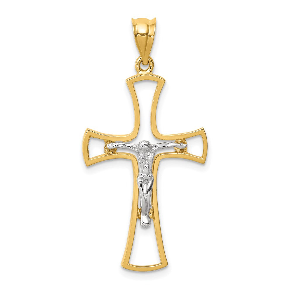 14K Bicolor-Gold Polierter Kruzifix-Kreuz-Anhänger