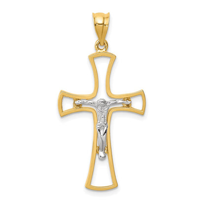 14K Bicolor-Gold Polierter Kruzifix-Kreuz-Anhänger