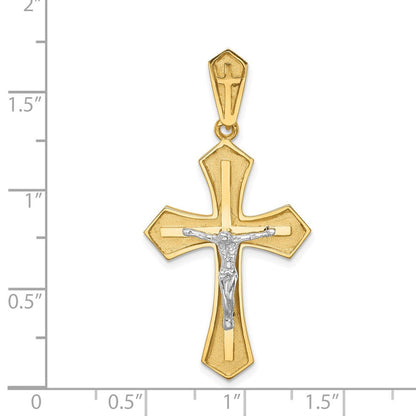 14K Bicolor Gold Polierter & Gebürsteter Kruzifix-Kreuz-Anhänger