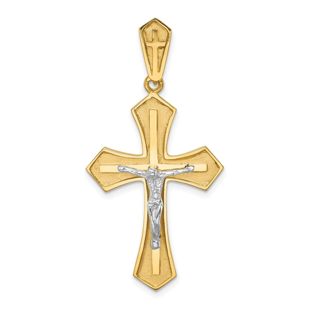14K Bicolor Gold Polierter & Gebürsteter Kruzifix-Kreuz-Anhänger