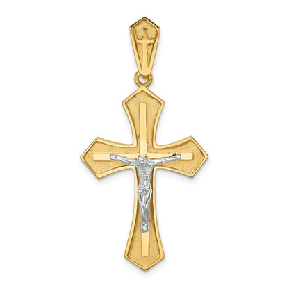 14K Bicolor Gold Polierter & Gebürsteter Kruzifix-Kreuz-Anhänger