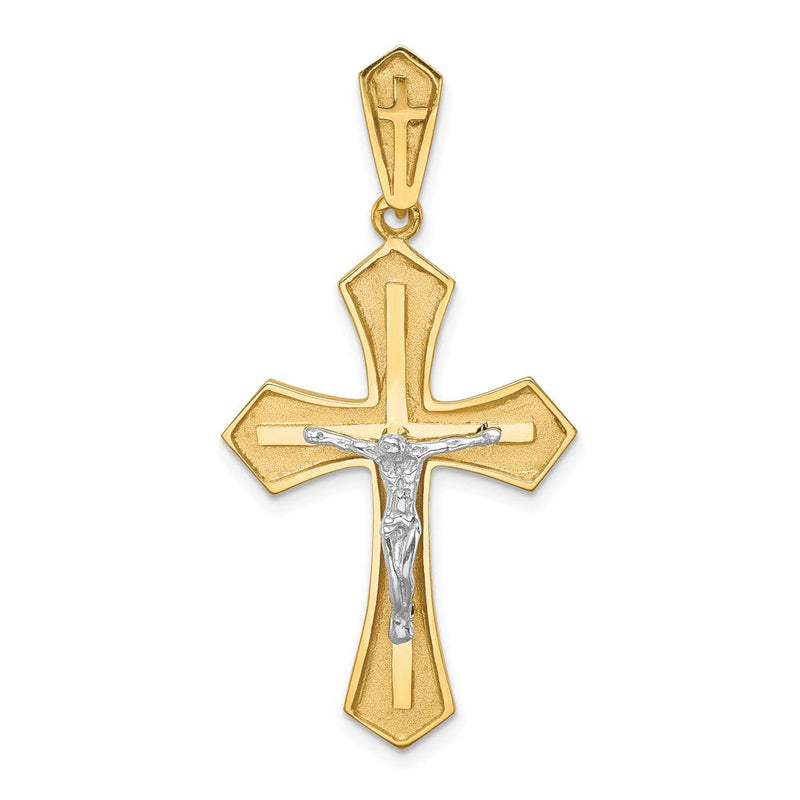 14K Bicolor Gold Polierter & Gebürsteter Kruzifix-Kreuz-Anhänger