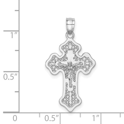 14K Weißgold Weiß Poliert Kruzifix-Kreuz-Anhänger