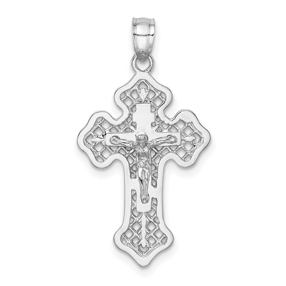 14K Weißgold Weiß Poliert Kruzifix-Kreuz-Anhänger