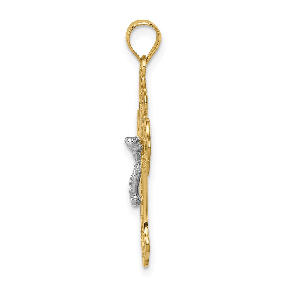 14K Bicolor-Gold Polierter Kruzifix-Kreuz-Anhänger