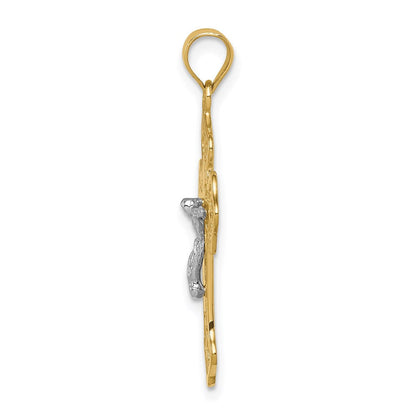 14K Bicolor-Gold Polierter Kruzifix-Kreuz-Anhänger