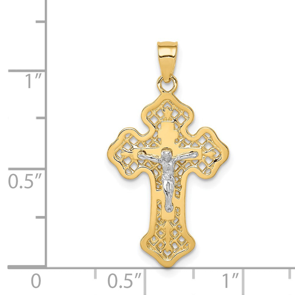 14K Bicolor-Gold Polierter Kruzifix-Kreuz-Anhänger