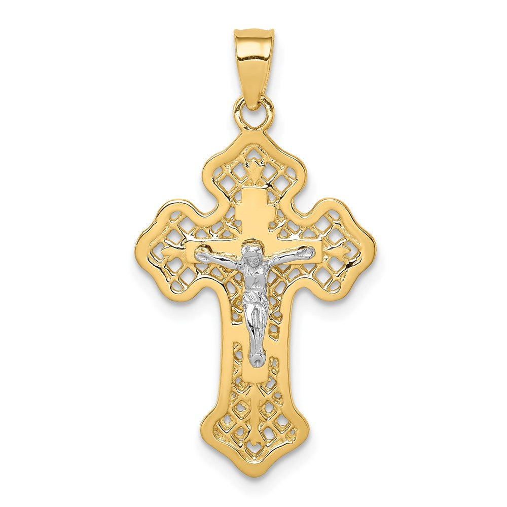 14K Bicolor-Gold Polierter Kruzifix-Kreuz-Anhänger