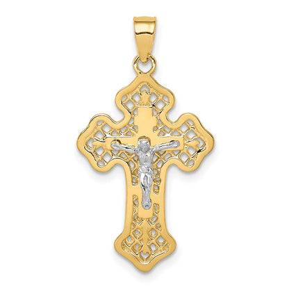 14K Bicolor-Gold Polierter Kruzifix-Kreuz-Anhänger