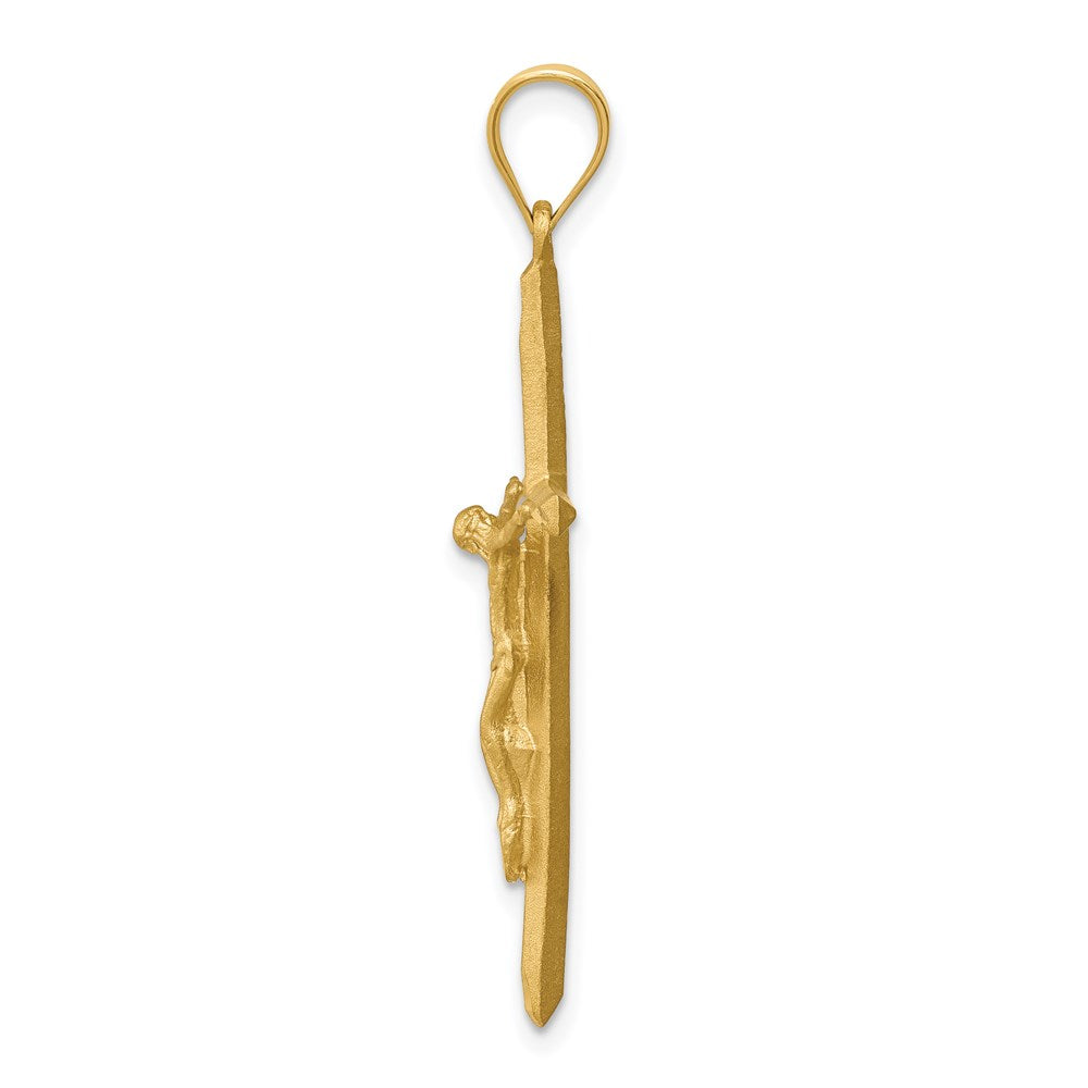 14K Gelbgold Gebürsteter & Diamantierter Kruzifix-Kreuz-Anhänger