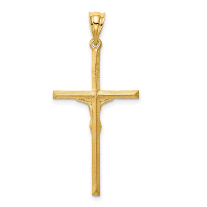 14K Gelbgold Gebürsteter & Diamantierter Kruzifix-Kreuz-Anhänger