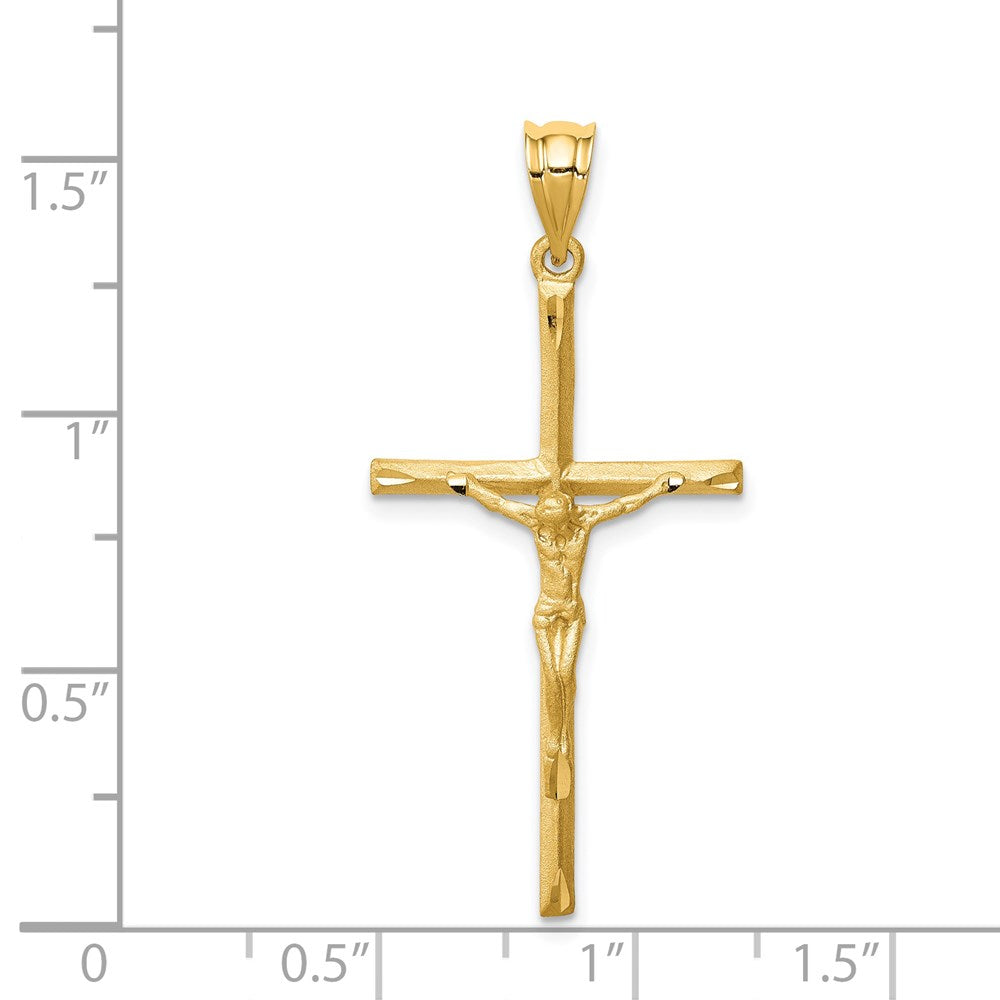 14K Gelbgold Gebürsteter & Diamantierter Kruzifix-Kreuz-Anhänger