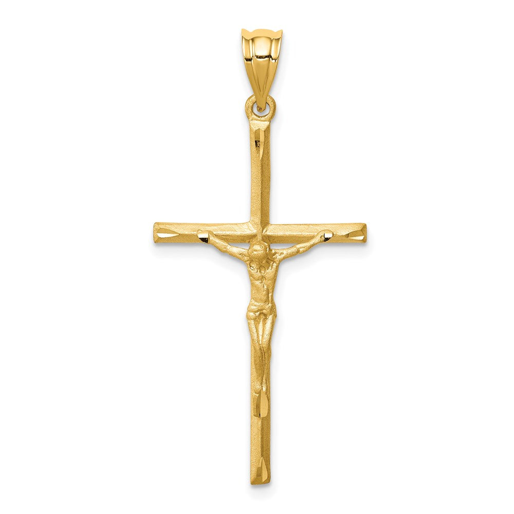 14K Gelbgold Gebürsteter & Diamantierter Kruzifix-Kreuz-Anhänger