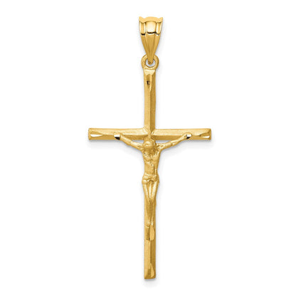 14K Gelbgold Gebürsteter & Diamantierter Kruzifix-Kreuz-Anhänger