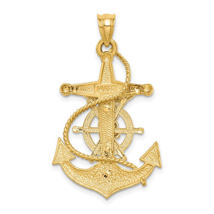14K Bicolor Gold Polierter/Satinierter Diamantierter Mariner-Kreuz-Anhänger