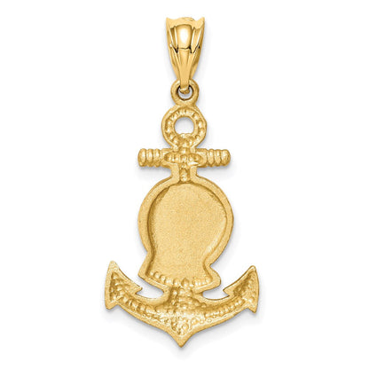 „14K Gelbgold Anhänger mit Jesuskopf, gebürstet und diamantiert, Anker-Design“