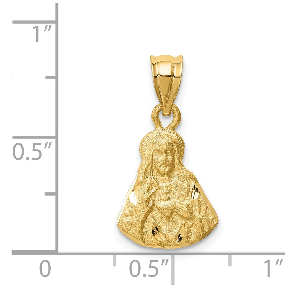 14K Gelbgold Jesus-Anhänger, gebürstet, diamantgeschliffen