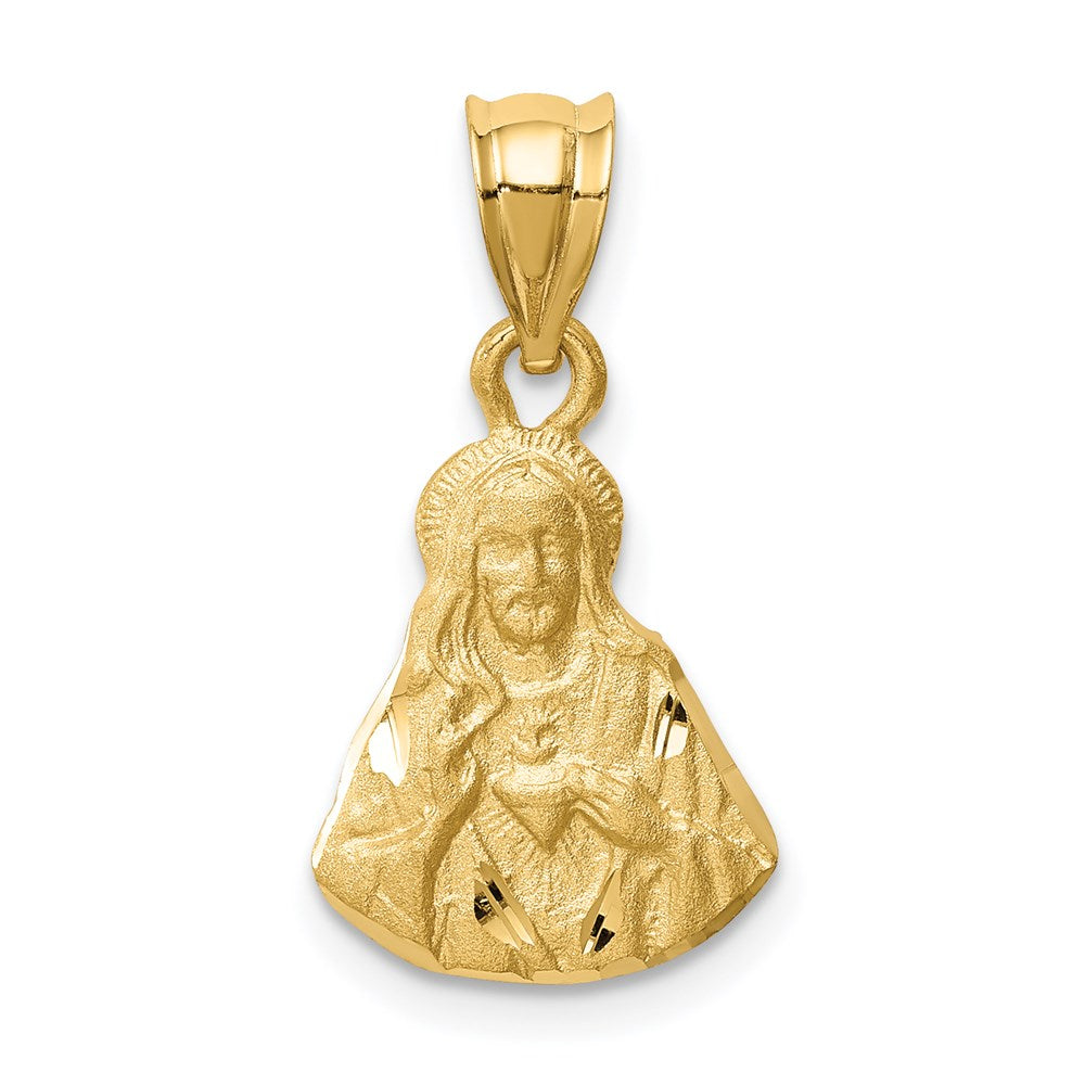 14K Gelbgold Jesus-Anhänger, gebürstet, diamantgeschliffen