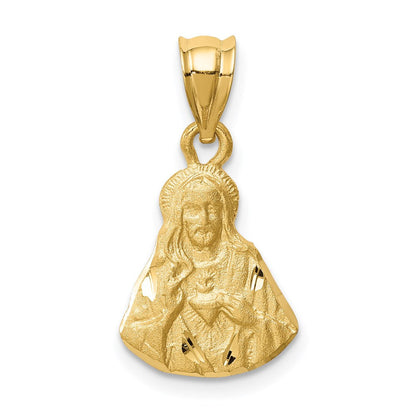 14K Gelbgold Jesus-Anhänger, gebürstet, diamantgeschliffen
