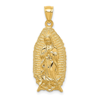 14K Gelbgold Polierter & Strukturierter Guadalupe-Anhänger