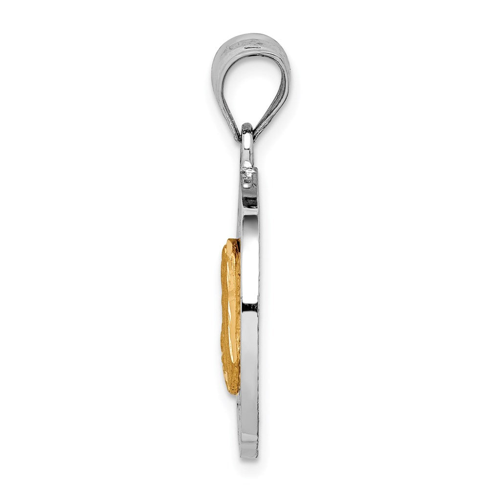 14K Bicolor-Gold gebürsteter und polierter Jungfrau-Maria-Anhänger mit Diamantschliff