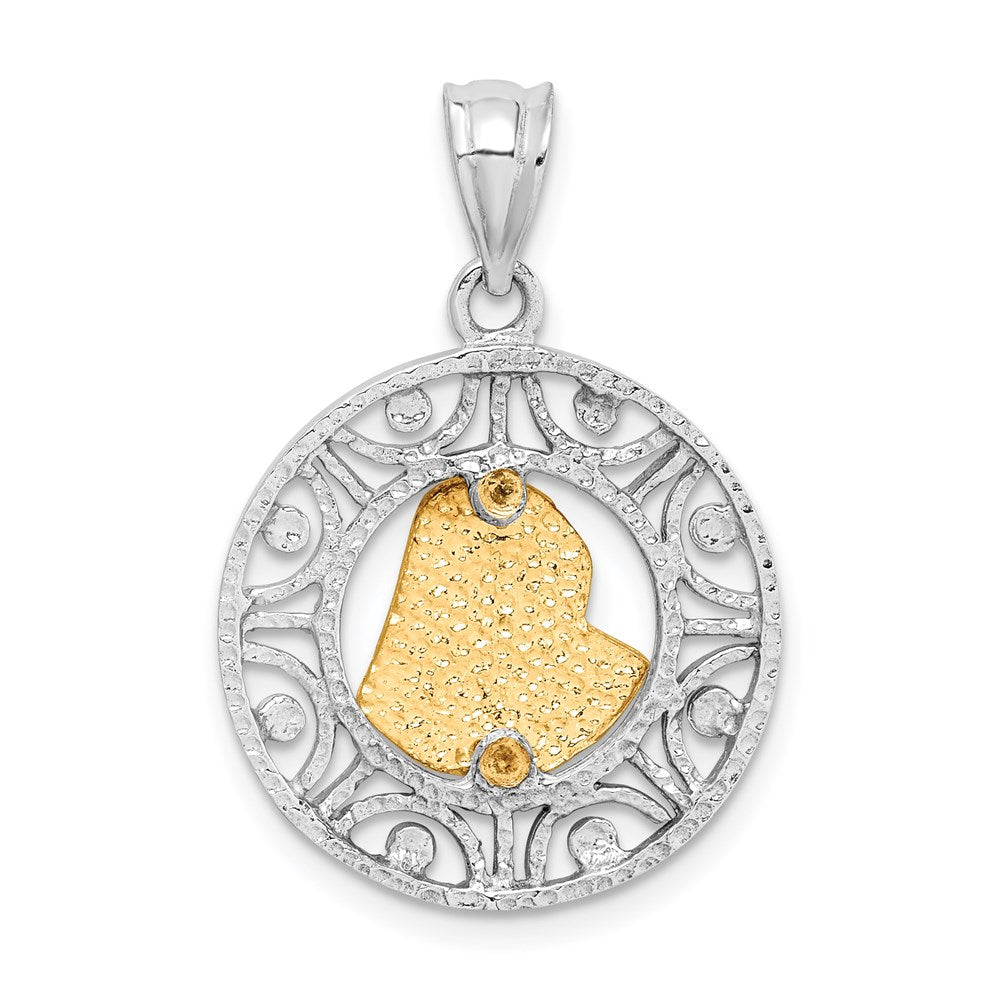 14K Bicolor-Gold gebürsteter und polierter Jungfrau-Maria-Anhänger mit Diamantschliff