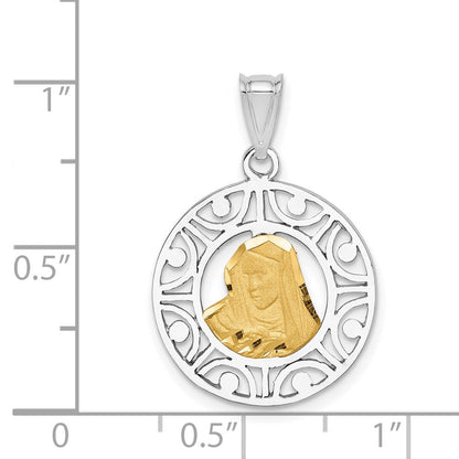 14K Bicolor-Gold gebürsteter und polierter Jungfrau-Maria-Anhänger mit Diamantschliff