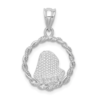 14K Weißgold Weiß Gebürsteter & Polierter Diamantgeschliffener Jungfrau-Maria-Anhänger