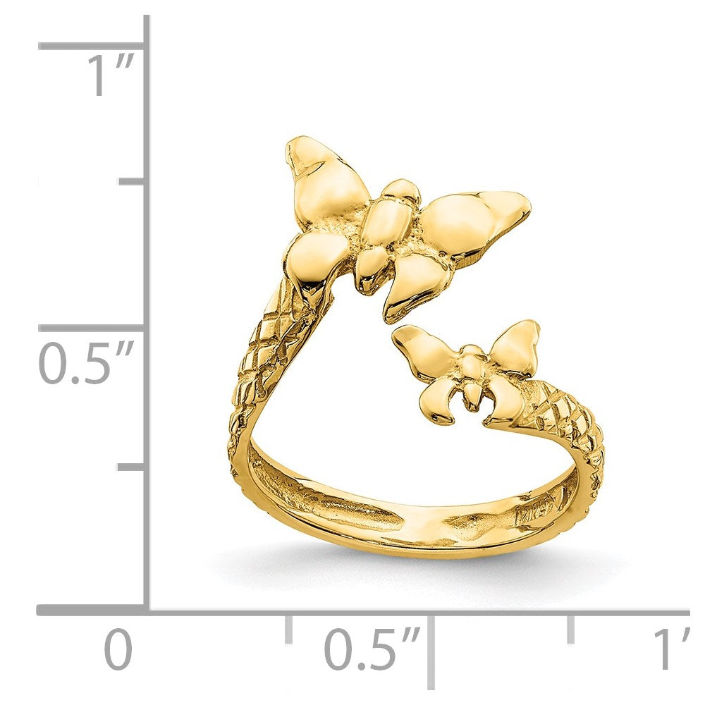 14K Gelbgold Zehenring mit poliertem und strukturiertem Schmetterling