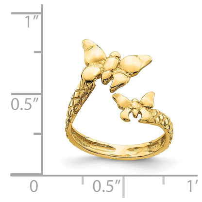 14K Gelbgold Zehenring mit poliertem und strukturiertem Schmetterling