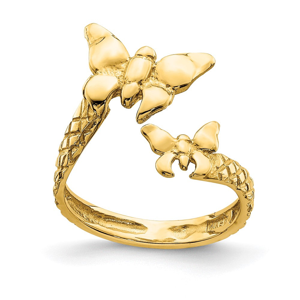 14K Gelbgold Zehenring mit poliertem und strukturiertem Schmetterling