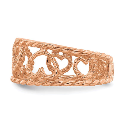 14K Roségold Rose Polierter & Gedrehter Herz-Zehenring
