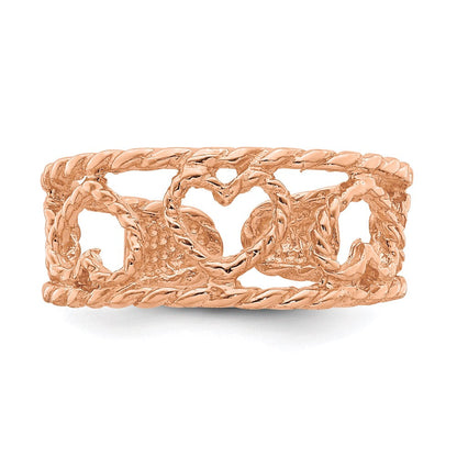 14K Roségold Rose Polierter & Gedrehter Herz-Zehenring