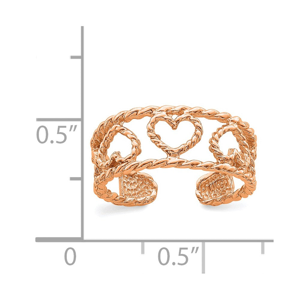 14K Roségold Rose Polierter & Gedrehter Herz-Zehenring