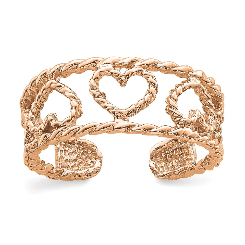 14K Roségold Rose Polierter & Gedrehter Herz-Zehenring