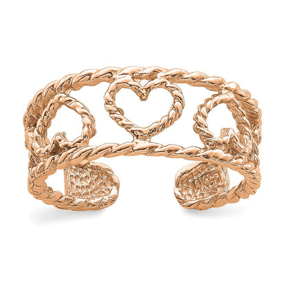 14K Roségold Rose Polierter & Gedrehter Herz-Zehenring
