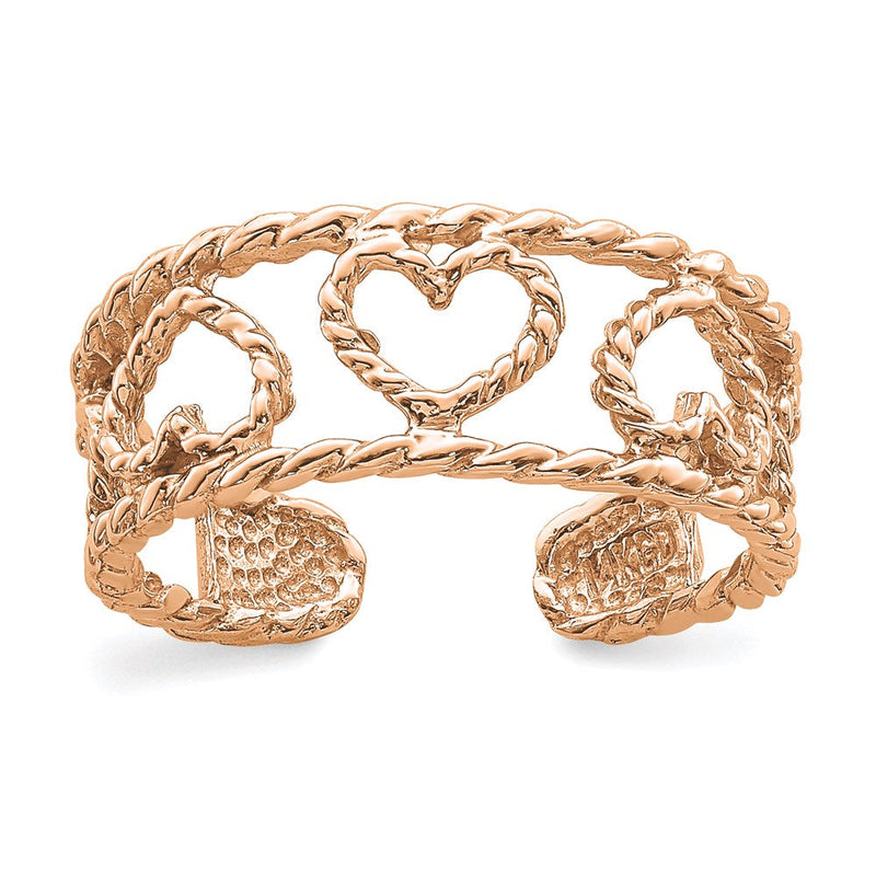 14K Roségold Rose Polierter & Gedrehter Herz-Zehenring