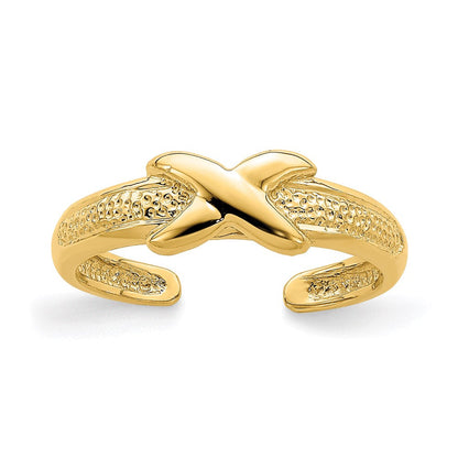 14K Gelbgold Zehenring, poliert, Criss-Cross-Design