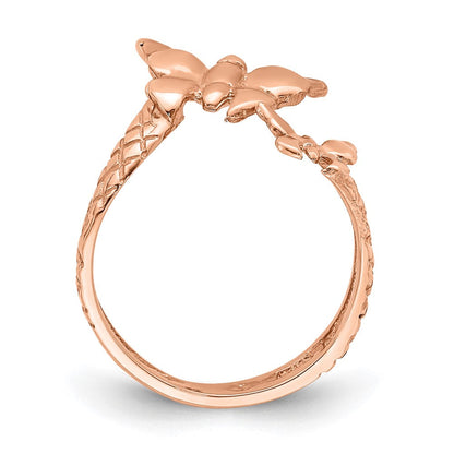 14K Roségold Roséfarbener polierter und texturierter Zehenring mit Schmetterling