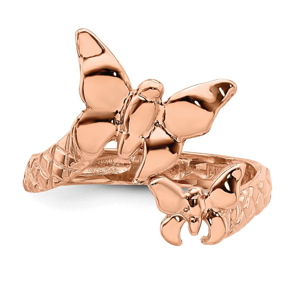 14K Roségold Roséfarbener polierter und texturierter Zehenring mit Schmetterling