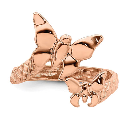 14K Roségold Roséfarbener polierter und texturierter Zehenring mit Schmetterling