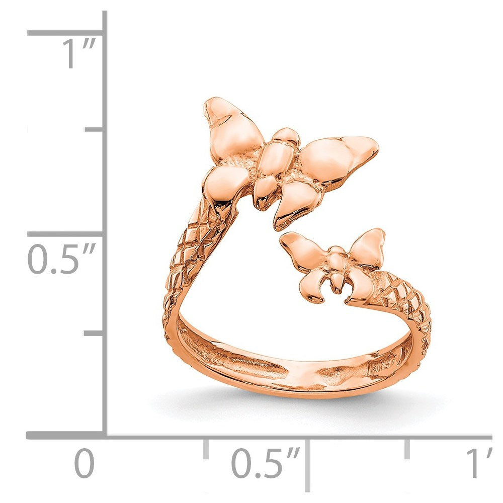 14K Roségold Roséfarbener polierter und texturierter Zehenring mit Schmetterling