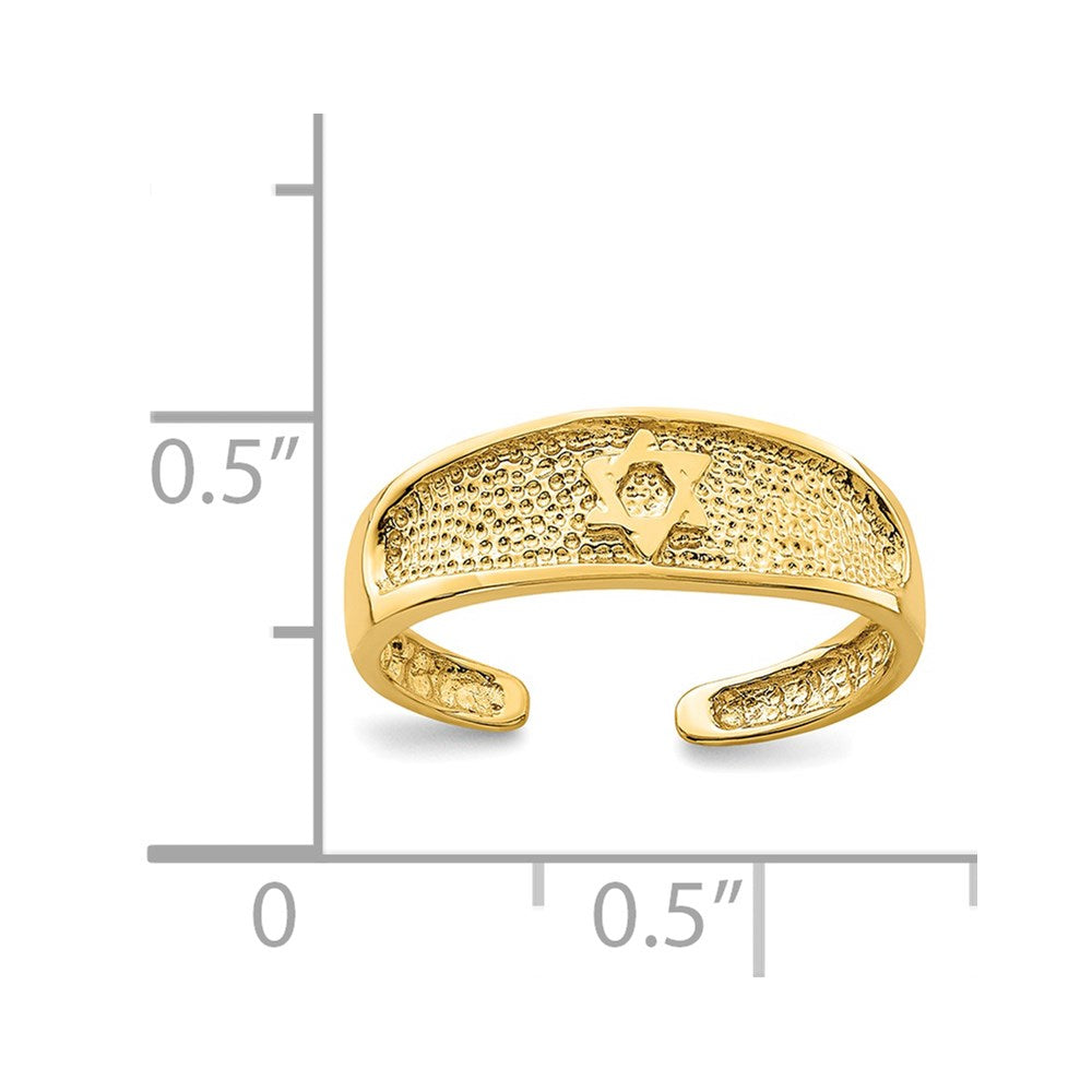 14K Gelbgold Davidstern-Zehenring, poliert und texturiert