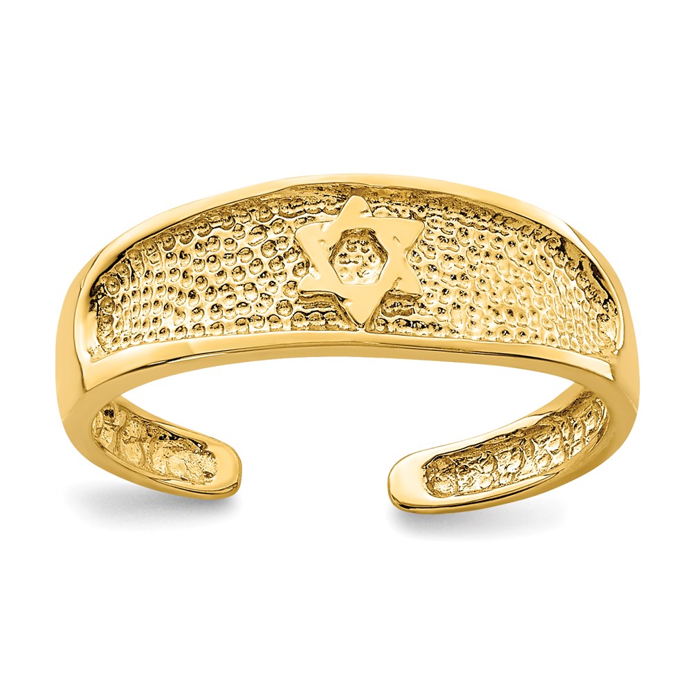 14K Gelbgold Davidstern-Zehenring, poliert und texturiert